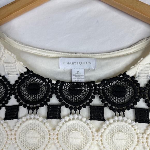 Charter Club Women’s Blouse Crochet Black/ Beige Short Sleeve Size‎ Medium - Picture 4 of 6